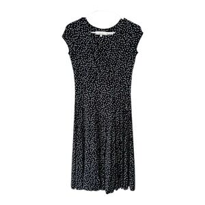 Sade New York Navy Blue Dress Polka Dot Fit Flare Stretch Comfy Casual